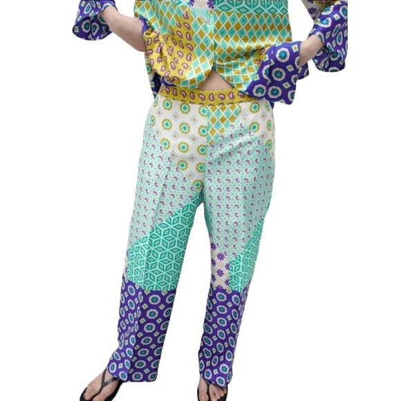 ZARA CROPPED TROUSERS WITH PATCHWORK PRINT MULTICOLORED SIZE L | 3218/229 - Picture 3 of 5